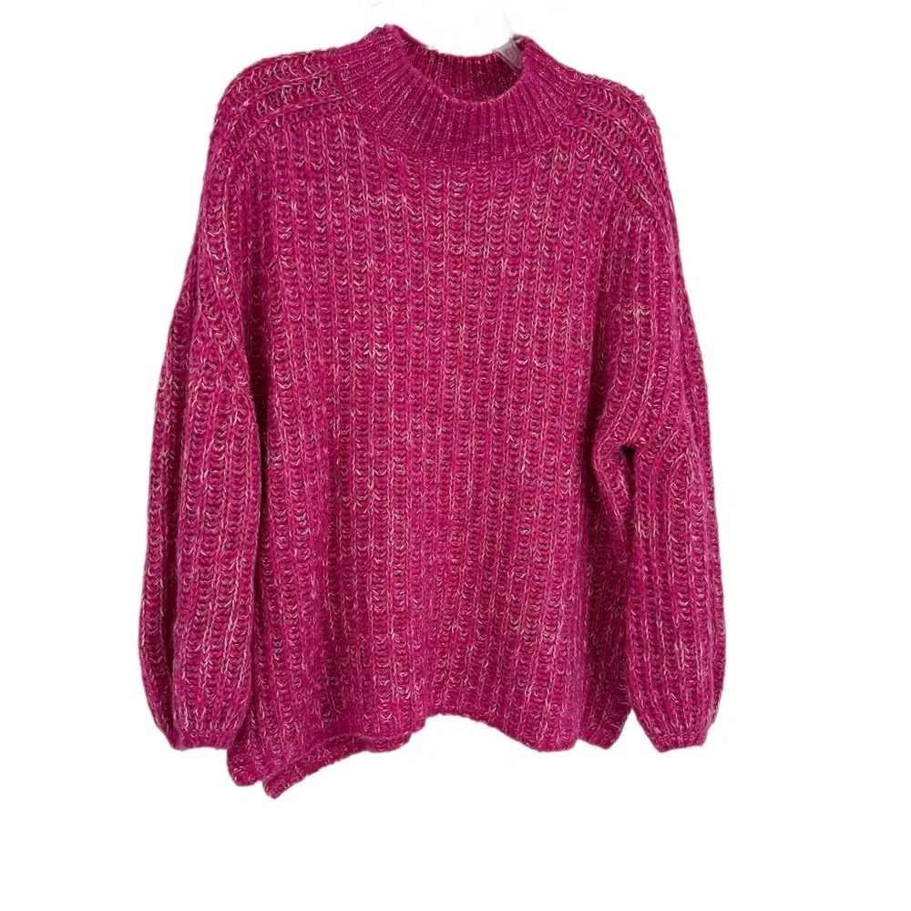 Anthropologie Pilcro Mock Neck Chunky Rib Knit Sweater Size M Pink Pullover